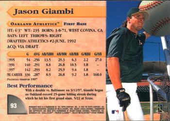 1998 Bowman's Best #93 Jason Giambi Back