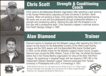 2003 MultiAd Beloit Snappers #29 Chris Scott / Alan Diamond Back