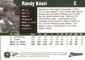 2003 MultiAd Edmonton Trappers #16 Randy Knorr Back