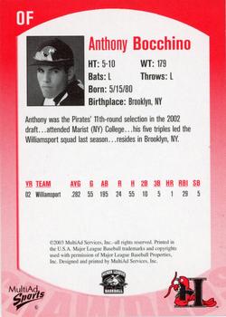 2003 MultiAd Hickory Crawdads #6 Anthony Bocchino Back