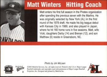 2003 MultiAd Hickory Crawdads Update #3 Matt Winters Back