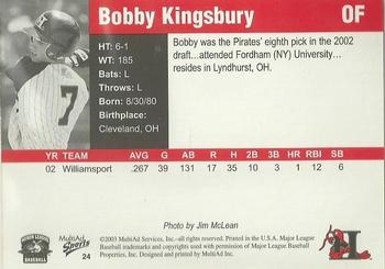 2003 MultiAd Hickory Crawdads Update #24 Bobby Kingsbury Back