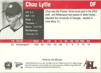 2003 MultiAd Hickory Crawdads Update #26 Chaz Lytle Back