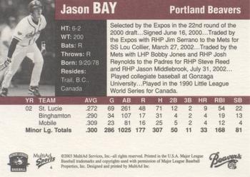 2003 MultiAd Pacific Coast League Top Prospects #4 Jason Bay Back