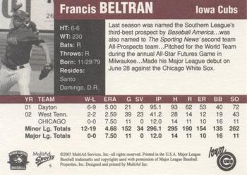 2003 MultiAd Pacific Coast League Top Prospects #5 Francis Beltran Back