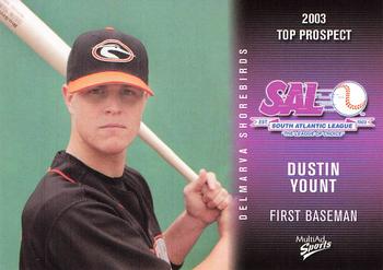 2003 MultiAd South Atlantic League Top Prospects #30 Dustin Yount Front