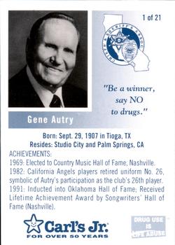 1993 California Angels Police #1 Gene Autry Back