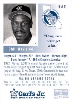 1993 California Angels Police #6 Chili Davis Back