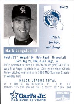 1993 California Angels Police #8 Mark Langston Back