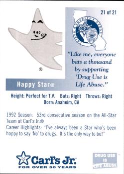 1993 California Angels Police #21 Carl's Jr. Happy Star Back
