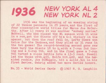 1967 Laughlin World Series #33 1936 Giants vs Yanks Back