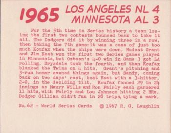 1967 Laughlin World Series #62 1965 Dodgers vs Twins Back