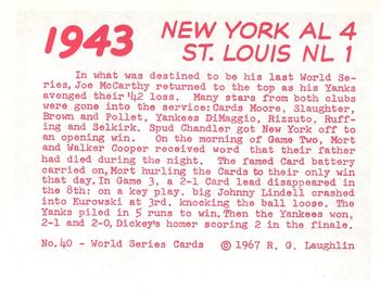 1967 Laughlin World Series #40 1943 Yankees vs Cards Back