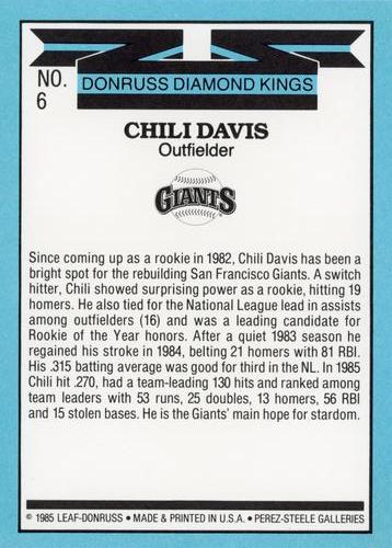 1986 Donruss - Super Diamond Kings #6 Chili Davis Back