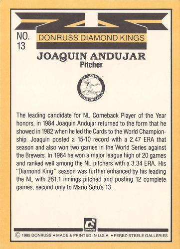 1985 Donruss Super Diamond Kings #13 Joaquin Andujar Back