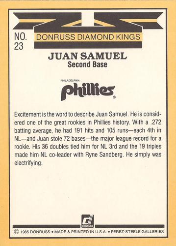 1985 Donruss Super Diamond Kings #23 Juan Samuel Back