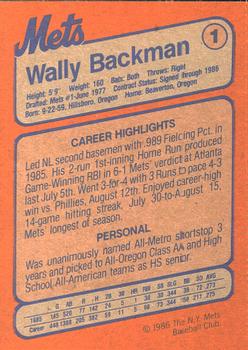 1986 New York Mets Super Fan Club #1 Wally Backman Back