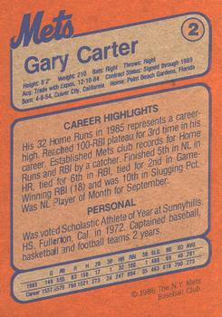 1986 New York Mets Super Fan Club #2 Gary Carter Back