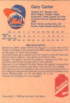 1989 New York Mets Junior Mets Club #NNO Gary Carter Back