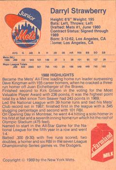 1989 New York Mets Junior Mets Club #NNO Darryl Strawberry Back