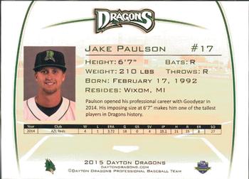 2015 Dayton Dragons #NNO Jake Paulson Back