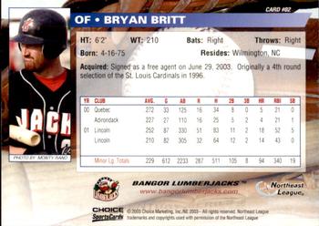 2003 Choice Bangor Lumberjacks #02 Bryan Britt Back