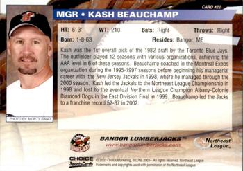 2003 Choice Bangor Lumberjacks #22 Kash Beauchamp Back