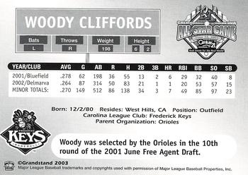 2003 Grandstand California-Carolina League All Stars #NNO Woody Cliffords Back