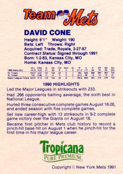 1991 New York Mets Team Mets Club #NNO David Cone Back