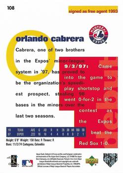 1998 Collector's Choice #108 Orlando Cabrera Back