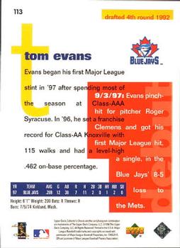 1998 Collector's Choice #113 Tom Evans Back