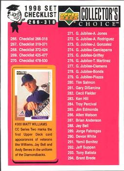 1998 Collector's Choice #266 Checklist: 266-318 Front