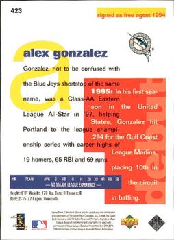 1998 Collector's Choice #423 Alex Gonzalez Back