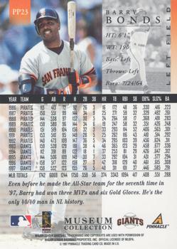 1998 Pinnacle - Museum Collection #PP23 Barry Bonds Back