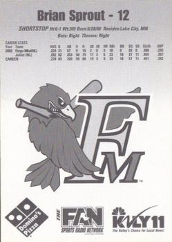2003 Fargo-Moorhead RedHawks #NNO Brian Sprout Back