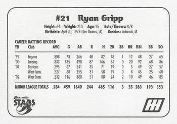 2003 Huntsville Stars #NNO Ryan Gripp Back