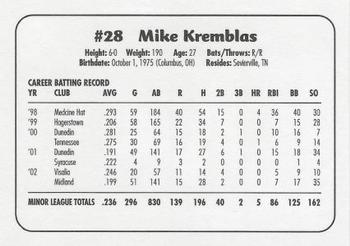 2003 Huntsville Stars #NNO Mike Kremblas Back