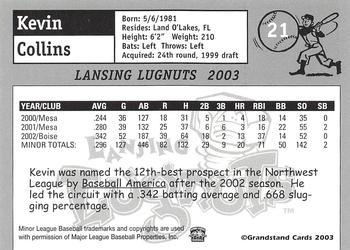 2003 Grandstand Lansing Lugnuts #NNO Kevin Collins Back