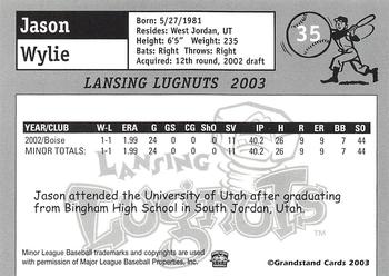 2003 Grandstand Lansing Lugnuts #NNO Jason Wylie Back
