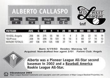 2003 Grandstand Midwest League Top Prospects #NNO Alberto Callaspo Back