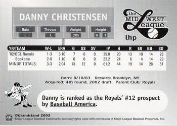 2003 Grandstand Midwest League Top Prospects #NNO Danny Christensen Back