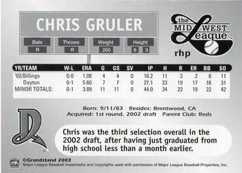 2003 Grandstand Midwest League Top Prospects #NNO Chris Gruler Back