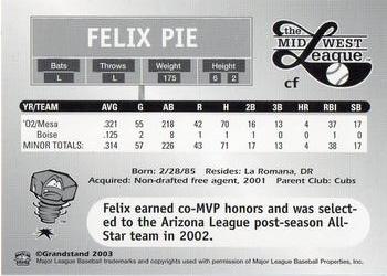 2003 Grandstand Midwest League Top Prospects #NNO Felix Pie Back