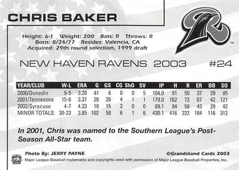 2003 Grandstand New Haven Ravens #NNO Chris Baker Back