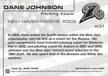 2003 Grandstand New Haven Ravens #NNO Dane Johnson Back