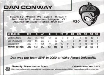 2003 Grandstand Visalia Oaks #20 Dan Conway Back