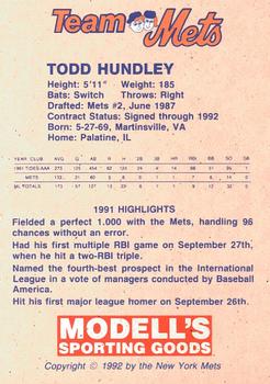 1992 New York Mets Team Mets Club #NNO Todd Hundley Back