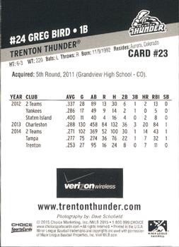 2015 Choice Trenton Thunder #23 Greg Bird Back
