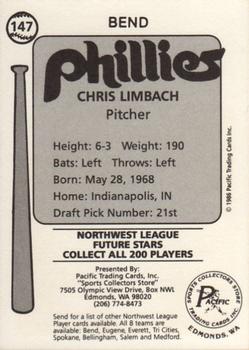 1986 Cramer Bend Phillies #147 Chris Limbach Back