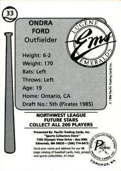 1986 Cramer Eugene Emeralds #33 Ondra Ford Back